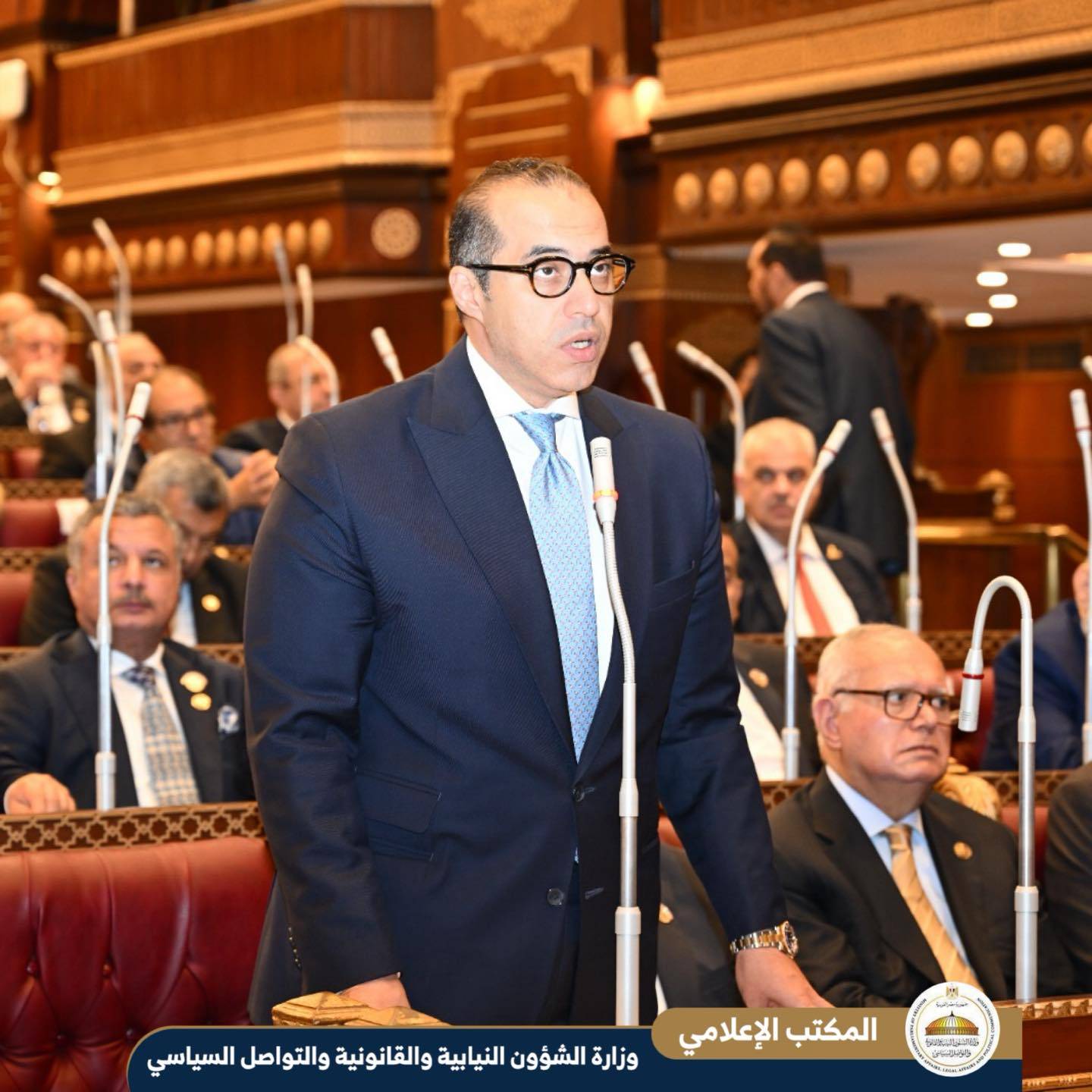 وزير الشؤون النيابية والقانونية والتواصل السياسي المستشار محمود فوزي خلال الجلسة (وزارة الشؤون النيابية والقانونية)