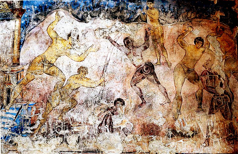 مصارعة جماعية في جدارية أموية مبتكرة