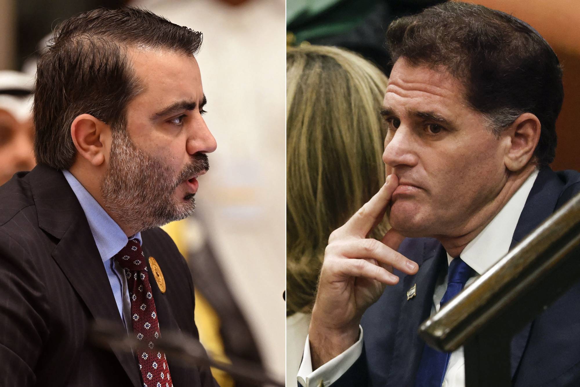 Suriye Dışişleri Bakanı Esad Hasan eş-Şeybani ve İsrail Stratejik İşler Bakanı Ron Dermer (AFP)