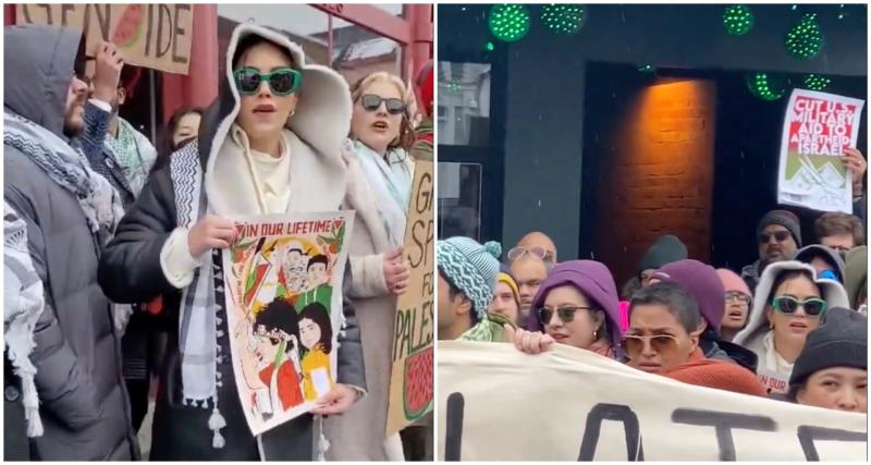Melissa Barrera (solda) ve Indya Moore (sağ önde) Gazze savaşının başından beri Biden yönetiminin İsrail'e desteğini eleştiriyor (@FilmUpdates / @Deadline / Twitter)