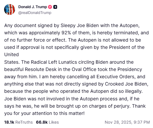 (Truth Social gönderisi)