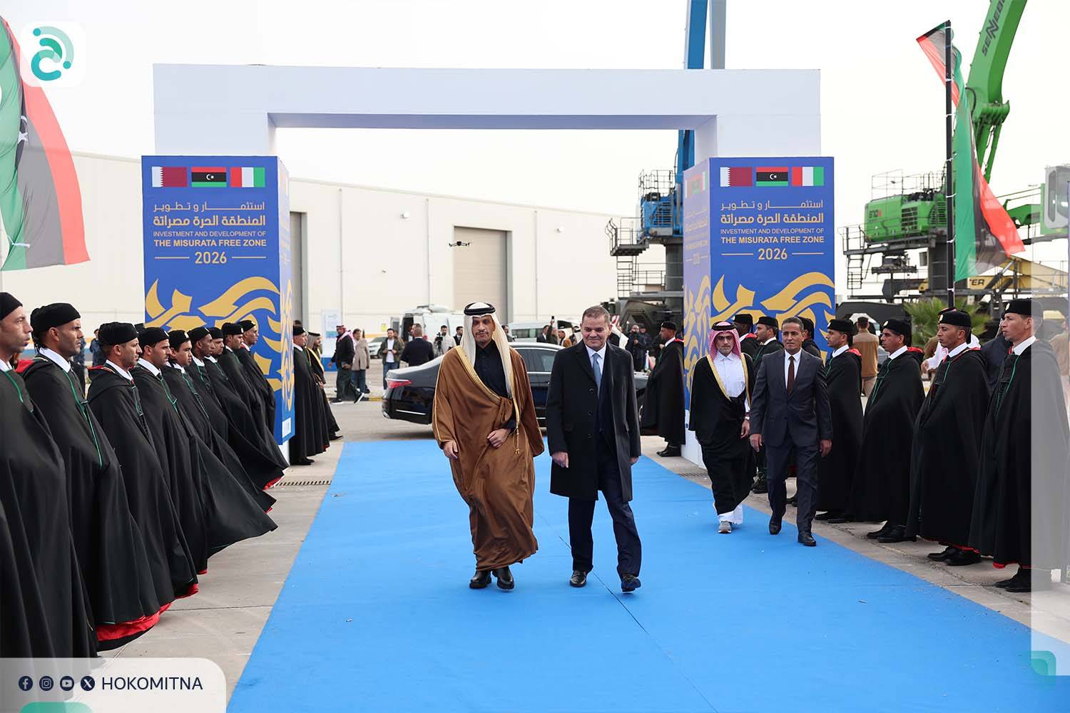 Libya Ulusal Birlik Hükümeti (UBH) Başbakanı Abdulhamid Dibeybe, dün Misrata'da Katar Başbakanı ve Dışişleri Bakanı Şeyh Muhammed bin Abdurrahman bin Casim Al Sani’yi karşıladı. (Dibeybe'nin ofisi)