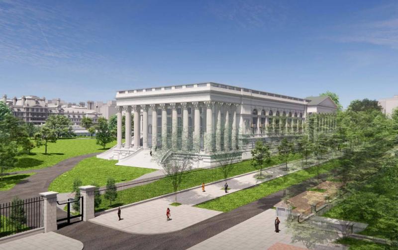 Shalom Baranes Associates, bölgedeki büyük federal inşaat projelerini denetleyen ABD Ulusal Başkent Planlama Komisyonu'na tasarımların tamamını iletti. Belge, yaklaşık 8 bin 300 metrekarelik binanın çeşitli açı ve ölçülerdeki görüntülerini içeriyor (Shalom Baranes Associates)