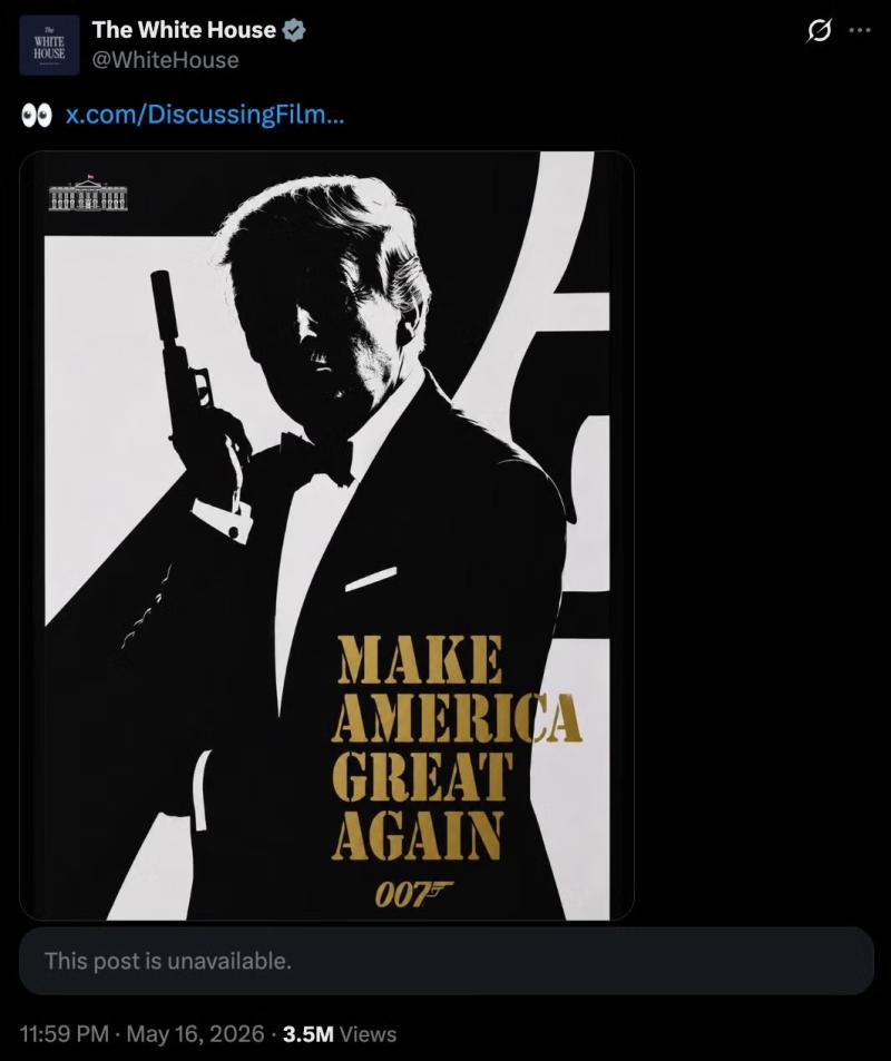 Beyaz Saray da mayısta Trump'ı 007 olarak gösteren bir mim paylaşmıştı (Beyaz Saray/X)