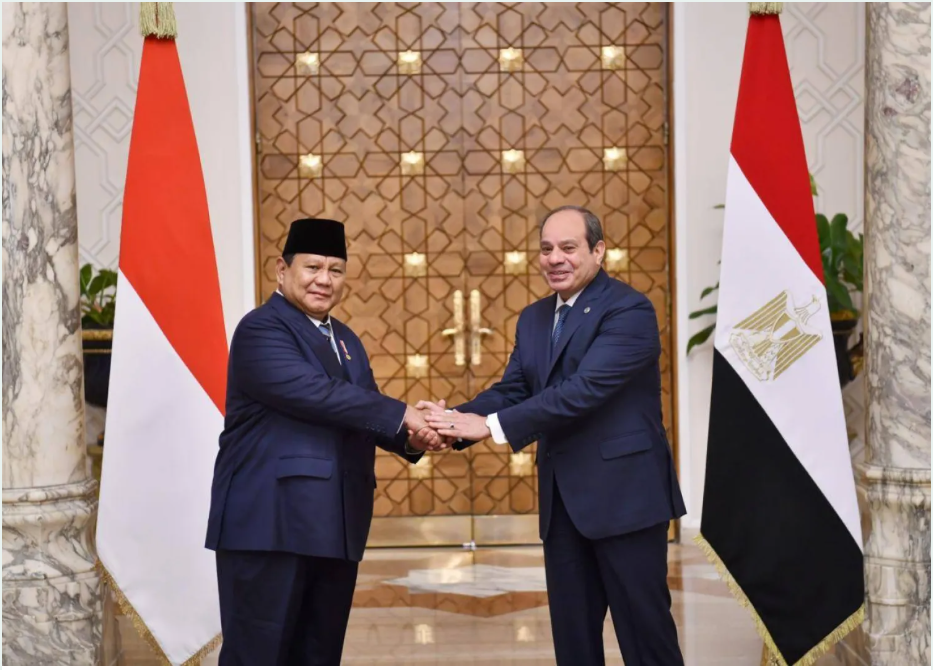 Sisi ve Subianto, Nisan 2025'te Kahire'de ilişkileri "stratejik ortaklık" düzeyine yükseltmek üzere bir bildiri imzaladılar (Mısır Dönem Başkanlığı)