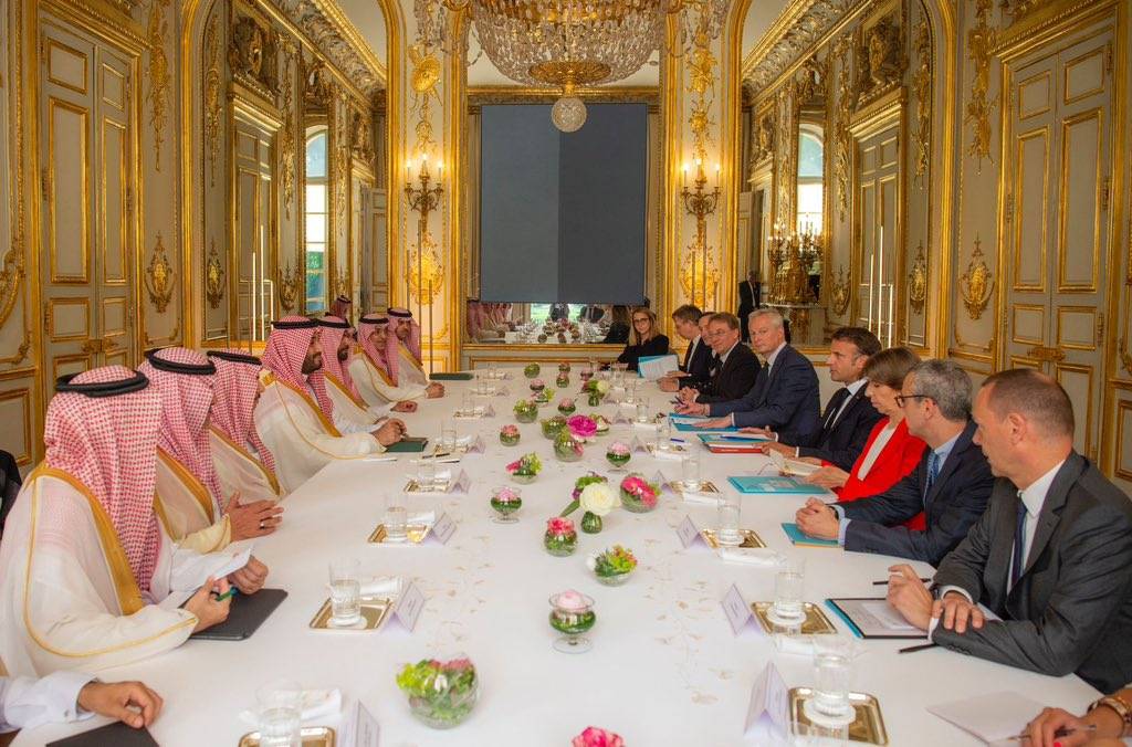 Suudi Arabistan Veliaht Prensi, 16 Haziran 2023'te Paris'teki Elysee Sarayı'nda Fransa Cumhurbaşkanı ile yaptığı görüşmede, (Arşiv-SPA)