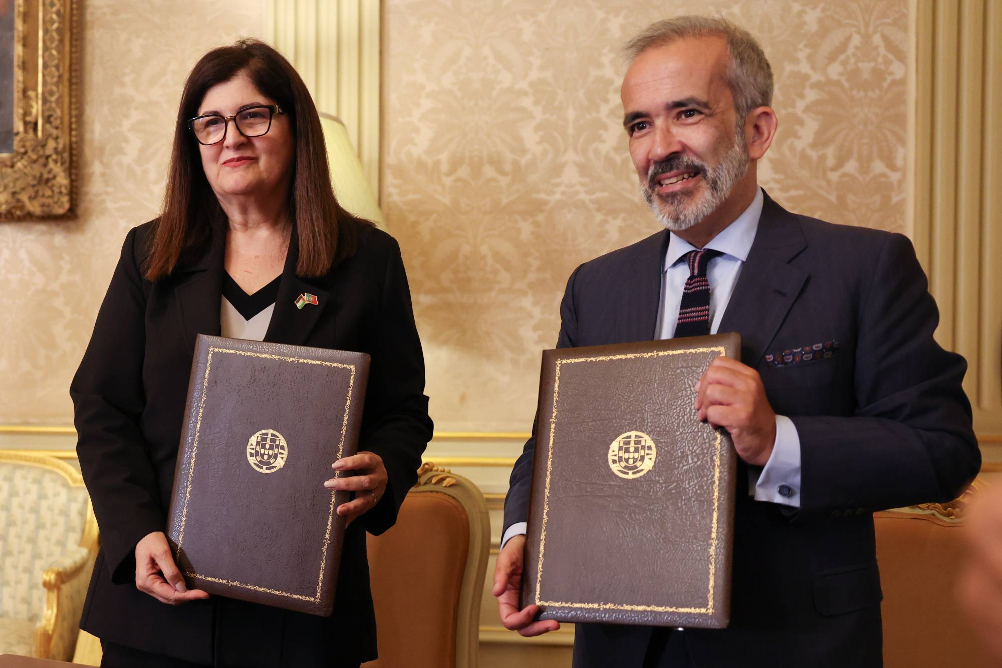 Filistin Dışişleri Bakanı Varsen Ağabekyan ve Portekiz Dışişleri Bakanı Paulo Rangel, 14 Eylül 2026'da Lizbon'da gerçekleştirilen görüşmenin ardından bir anlaşma imzaladı, (EPA)