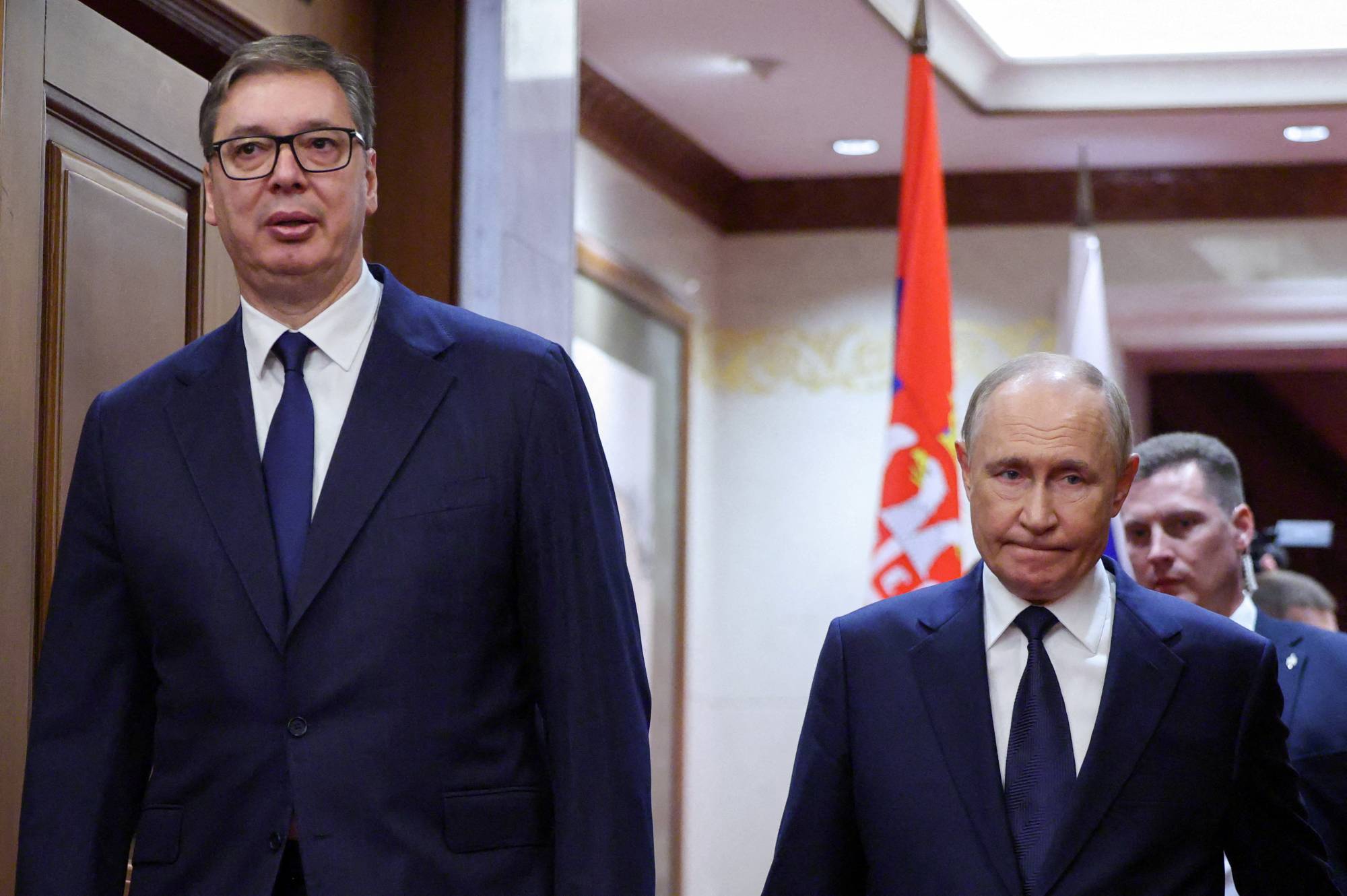 Rusya Devlet Başkanı Vladimir Putin, 2 Eylül 2025’te Pekin’de Sırbistan Cumhurbaşkanı Aleksandar Vučić ile görüşürken. (Reuters)