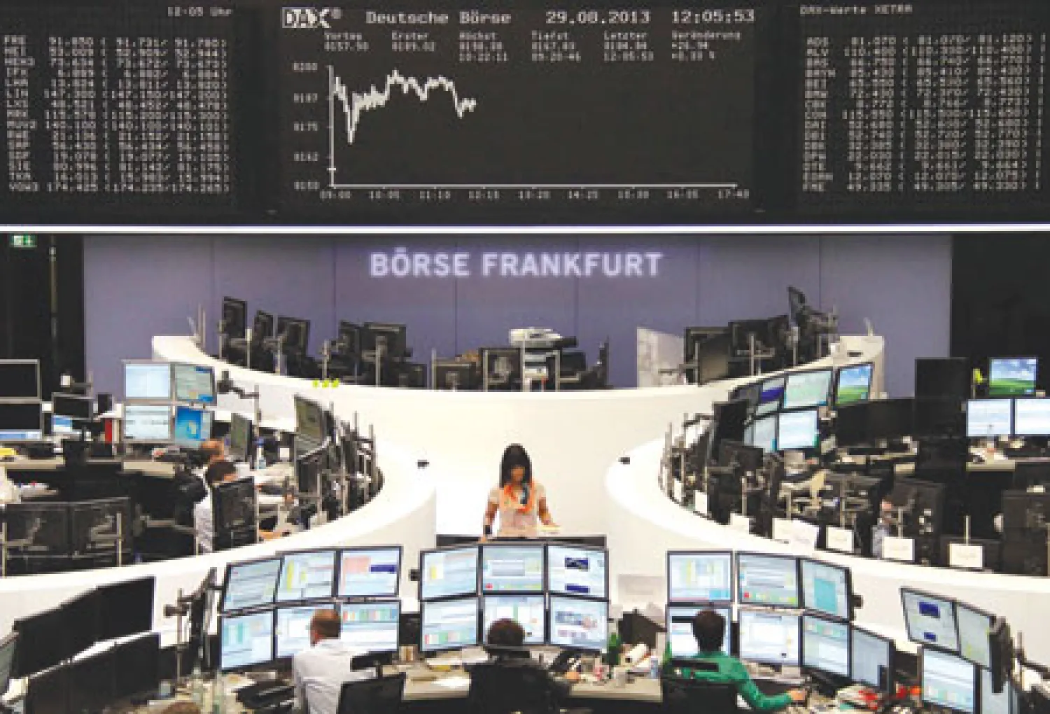 جانب من التداولات في البورصة الألمانية بفرانكفورت (رويترز)