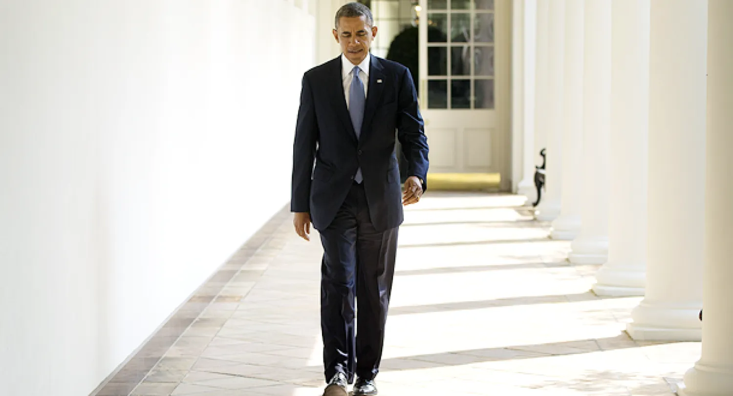 الرئيس الأميركي باراك أوباما خارج البيت الأبيض صباح الثلاثاء (أ.ب)