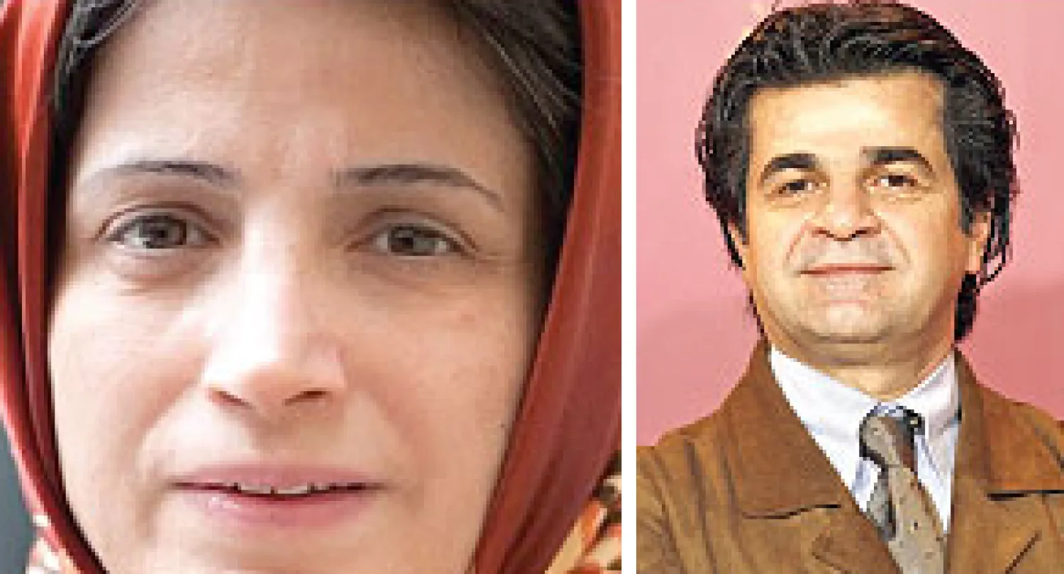 المخرج الإيراني جعفر بناهي والمحامية نسرين ستودة الحائزان جائزة ساخاروف الأوروبية  (إ.ب.أ)