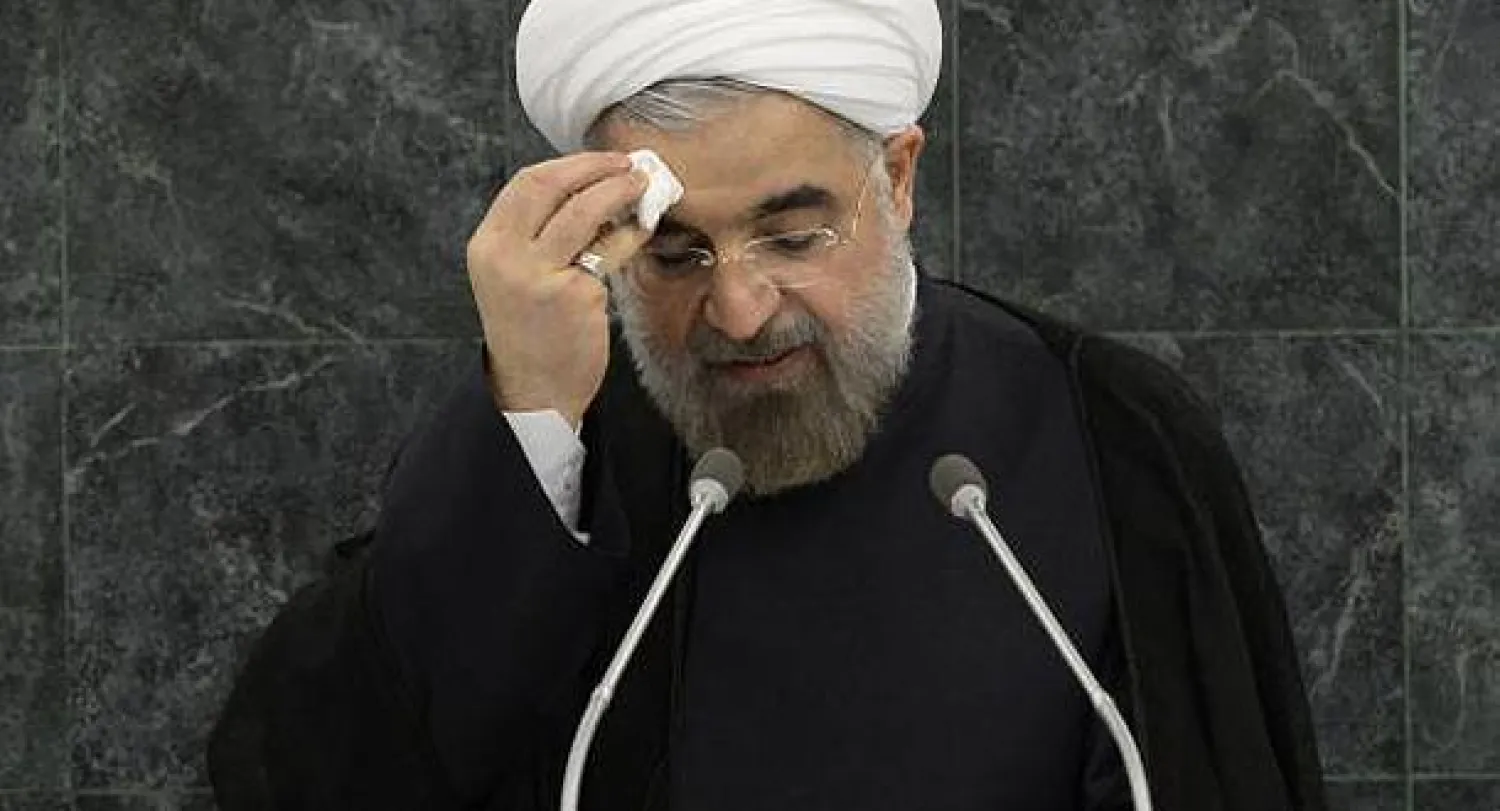 الرئيس الإيراني روحاني أثناء إلقاء كلمته أمام الجمعية العامة للأمم المتحدة في نيويورم (ا.ف.ب)