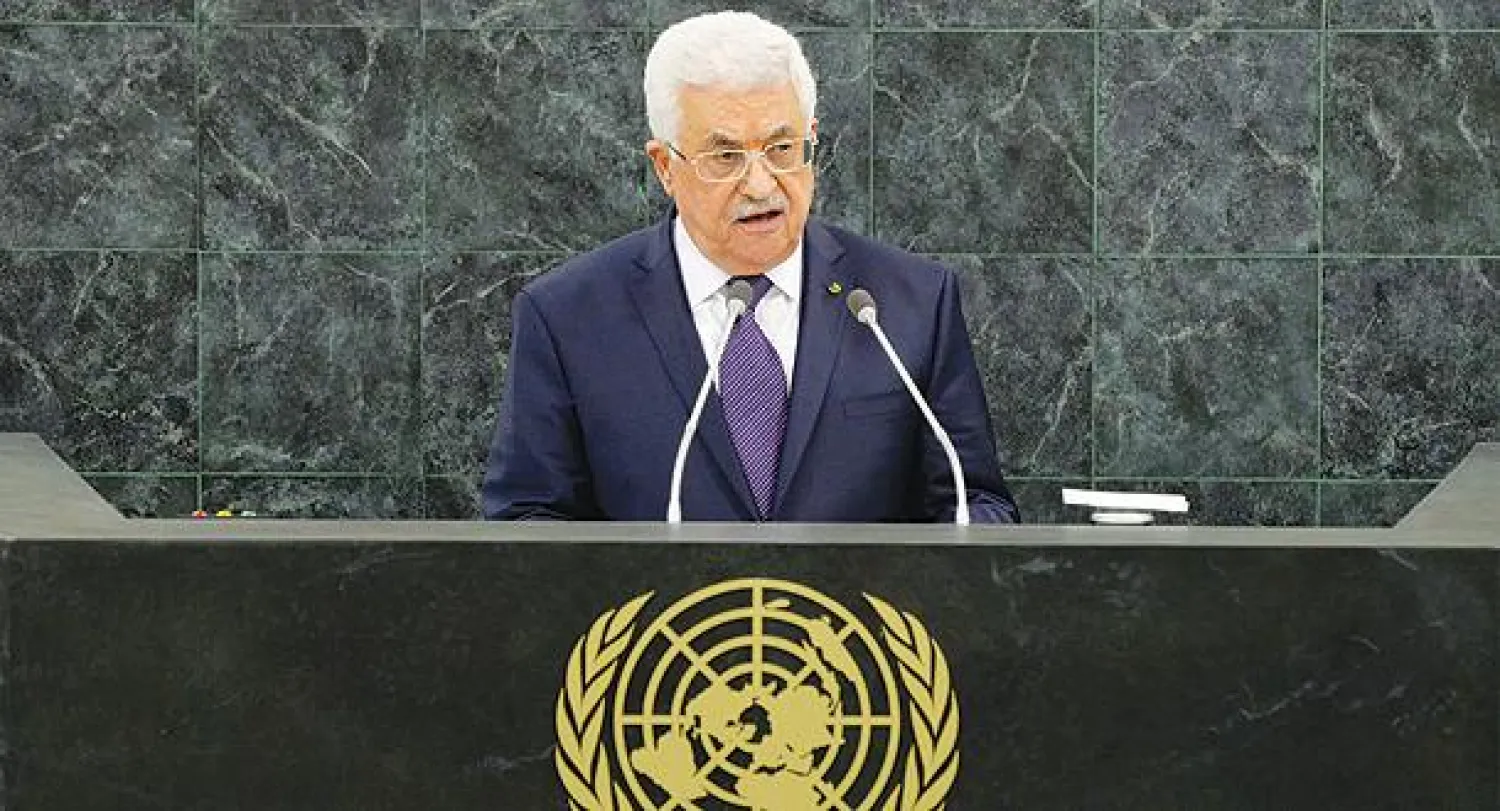 الرئيس الفلسطيني محمود عباس يلقي كلمته في نيويورك أمس (إ.ب.أ)