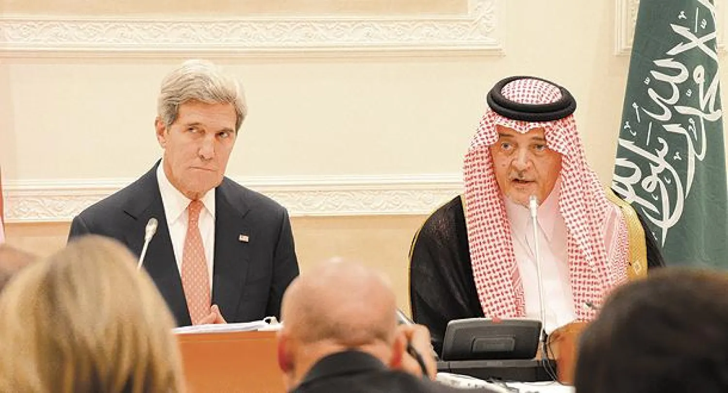الأمير سعود الفيصل ونظيره الأميركي خلال المؤتمر الصحفي المشترك في الرياض أمس (واس)