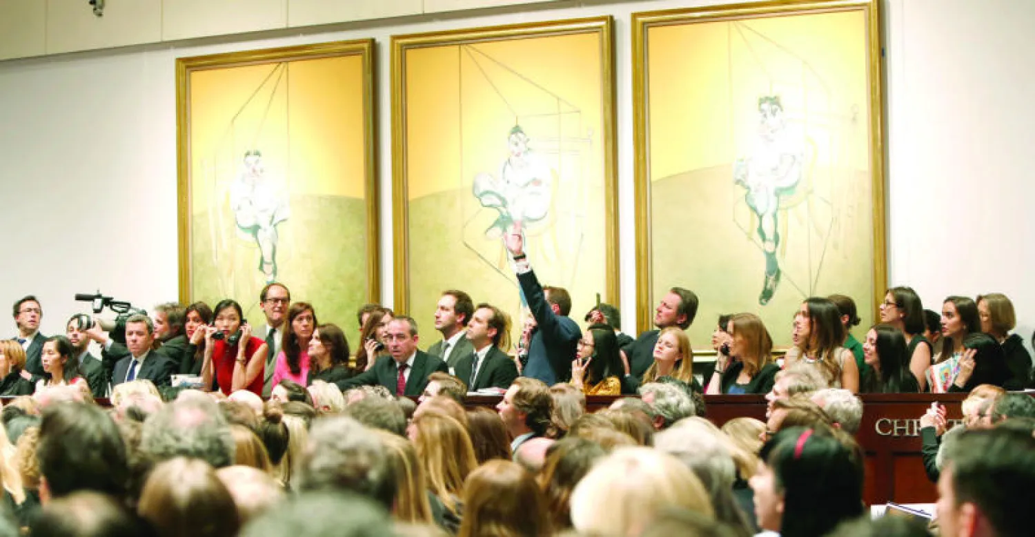 بيعت لوحة بيكون بعد حرب عطاءات ممتدة في قاعة المزاد المكتظة وعبر الهاتف .. ولم تكشف «كريستيز» النقاب عن هوية المشتري (أ.ب)