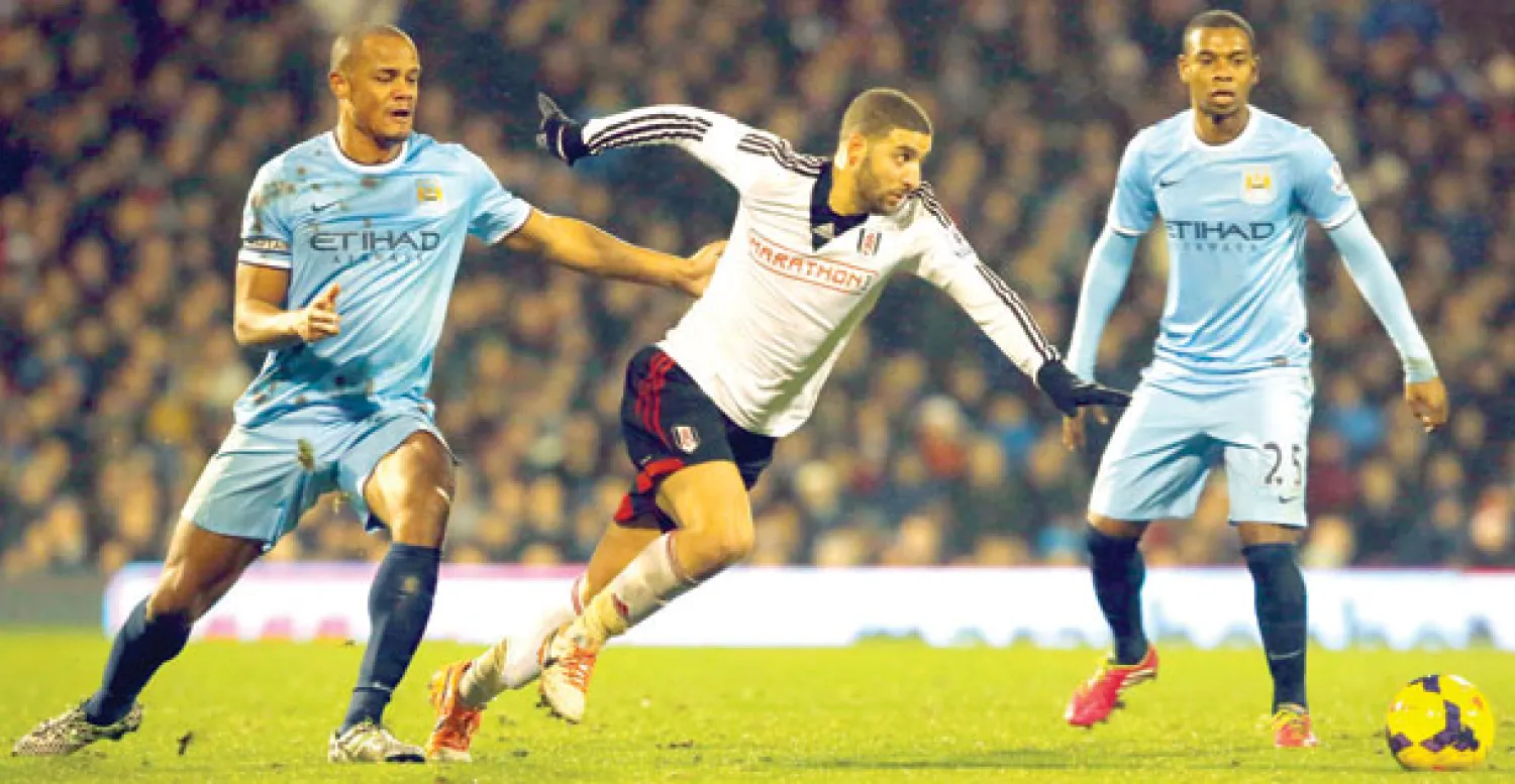 جانب من مباراة مانشستر سيتي وفولهام أمس (إ.ب.أ)