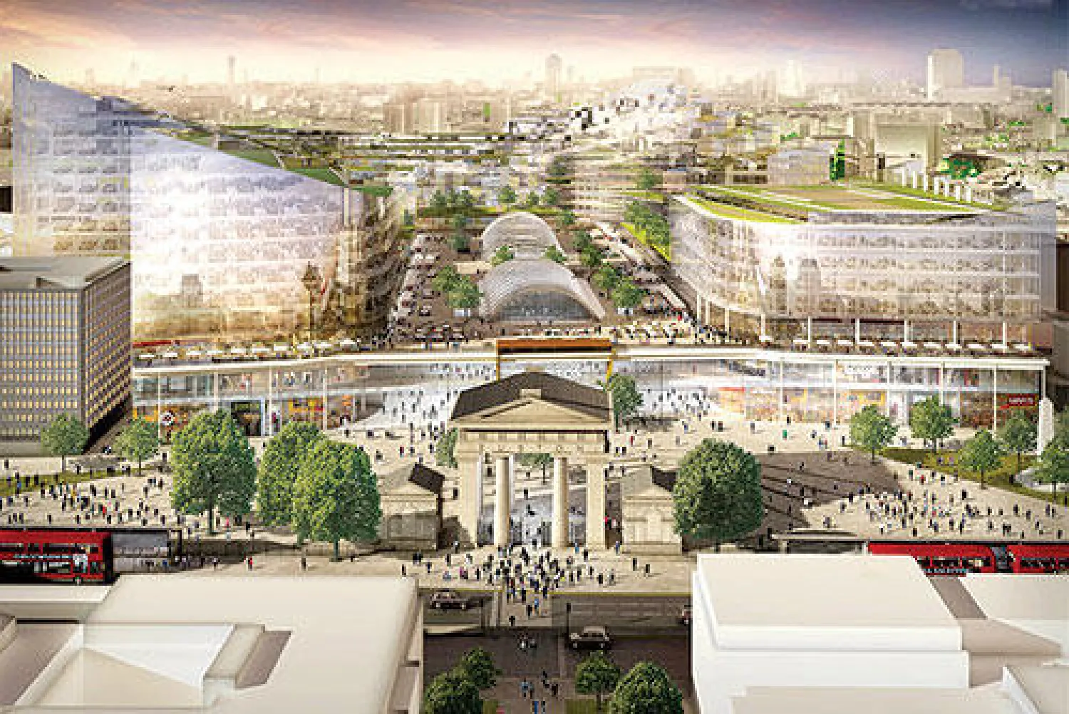 محطة يوستن والمنطقة المحيطة بها خلال القرن التاسع عشر حيث غمرتها المكاتب والفنادق («نيويورك تايمز»)