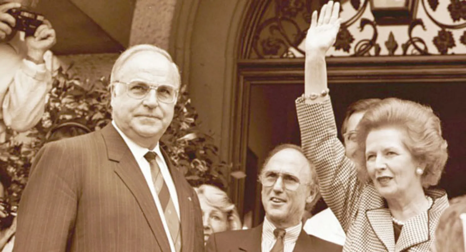 مارغريت ثاتشر وهيلمت كول، رغم انتمائهما إلى أحزاب سياسية محافظة في بريطانيا وألمانيا خلال الفترة الزمنية نفسها فإن العلاقة بينهما كانت دائما يشوبها التوتر