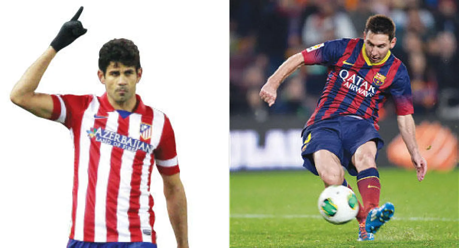ميسي.. عاد متألقا إلى الملاعب بهدفين في شباك خيتافي (أ.ب) و  دييغو كوستا.. ورقة أتلتيكو الرابحة (إ.ب.أ)