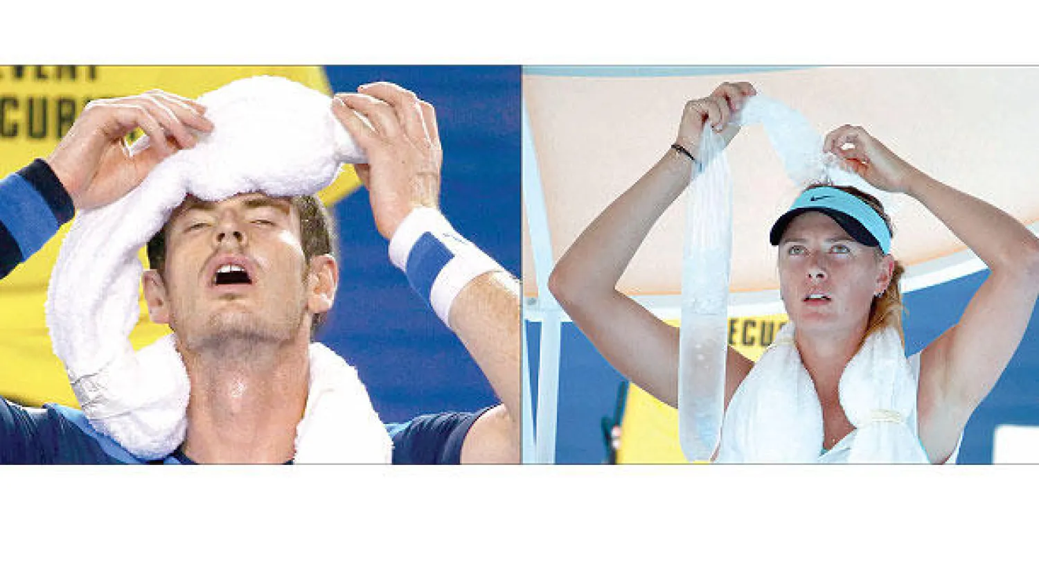 موراي وشارابوفا يحاربان الحر الشديد بالثلج والماء البارد (رويترز)