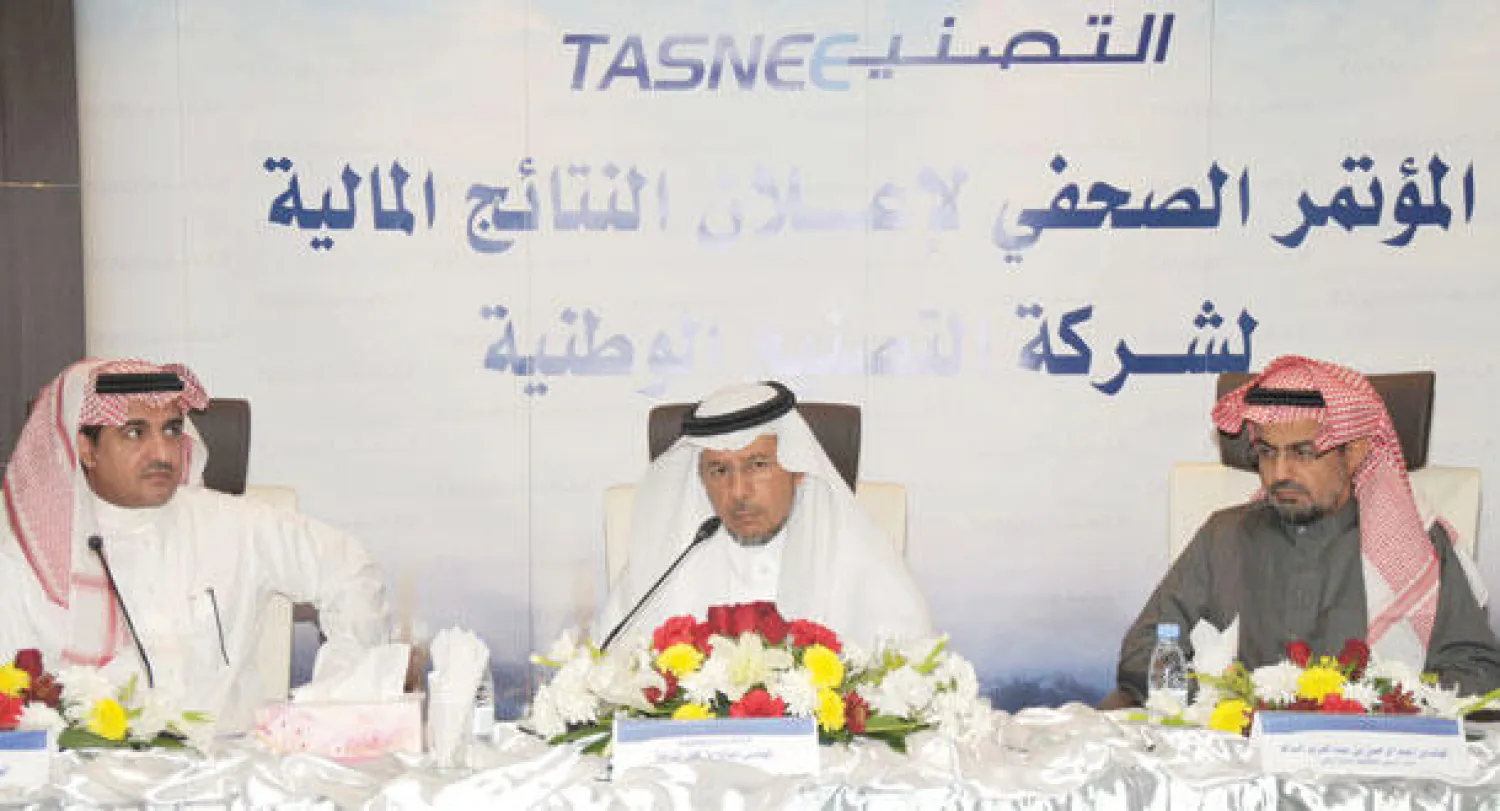 جانب من المؤتمر الصحافي لإعلان النتائج المالية لشركة التصنيع («الشرق الأوسط»)