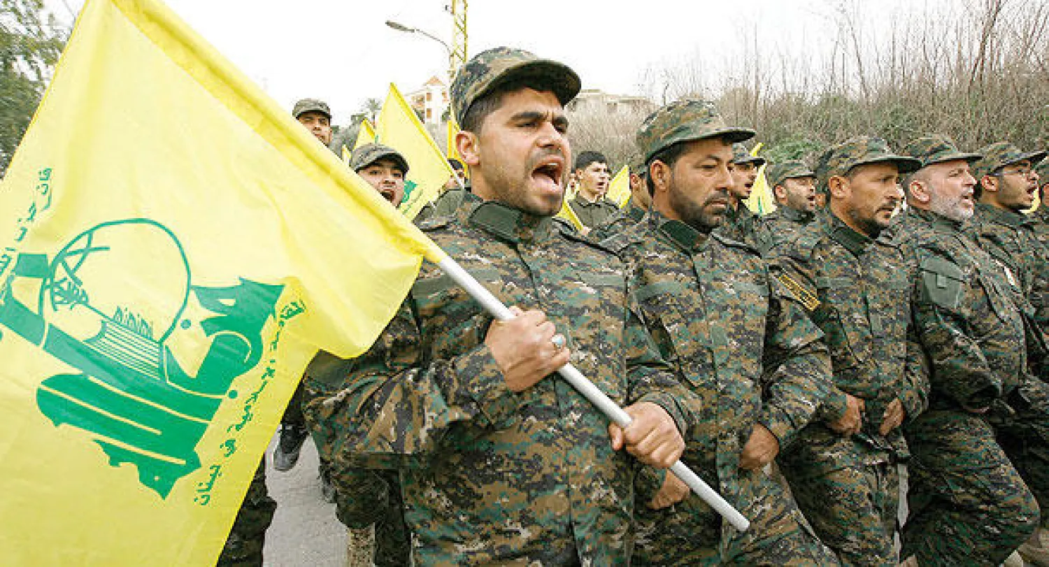 عناصر من حزب الله في استعراض عسكري قبل نحو أسبوعين في ذكرى مقتل الشيخ عباس الموسوي الأمين العام السابق  للحزب