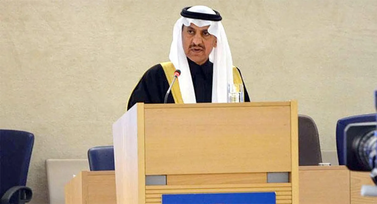 رئيس حقوق الإنسان الدكتور بندر بن محمد العيبان يلقي كلمة السعودية في اجتماع مجلس حقوق الإنسان (واس)