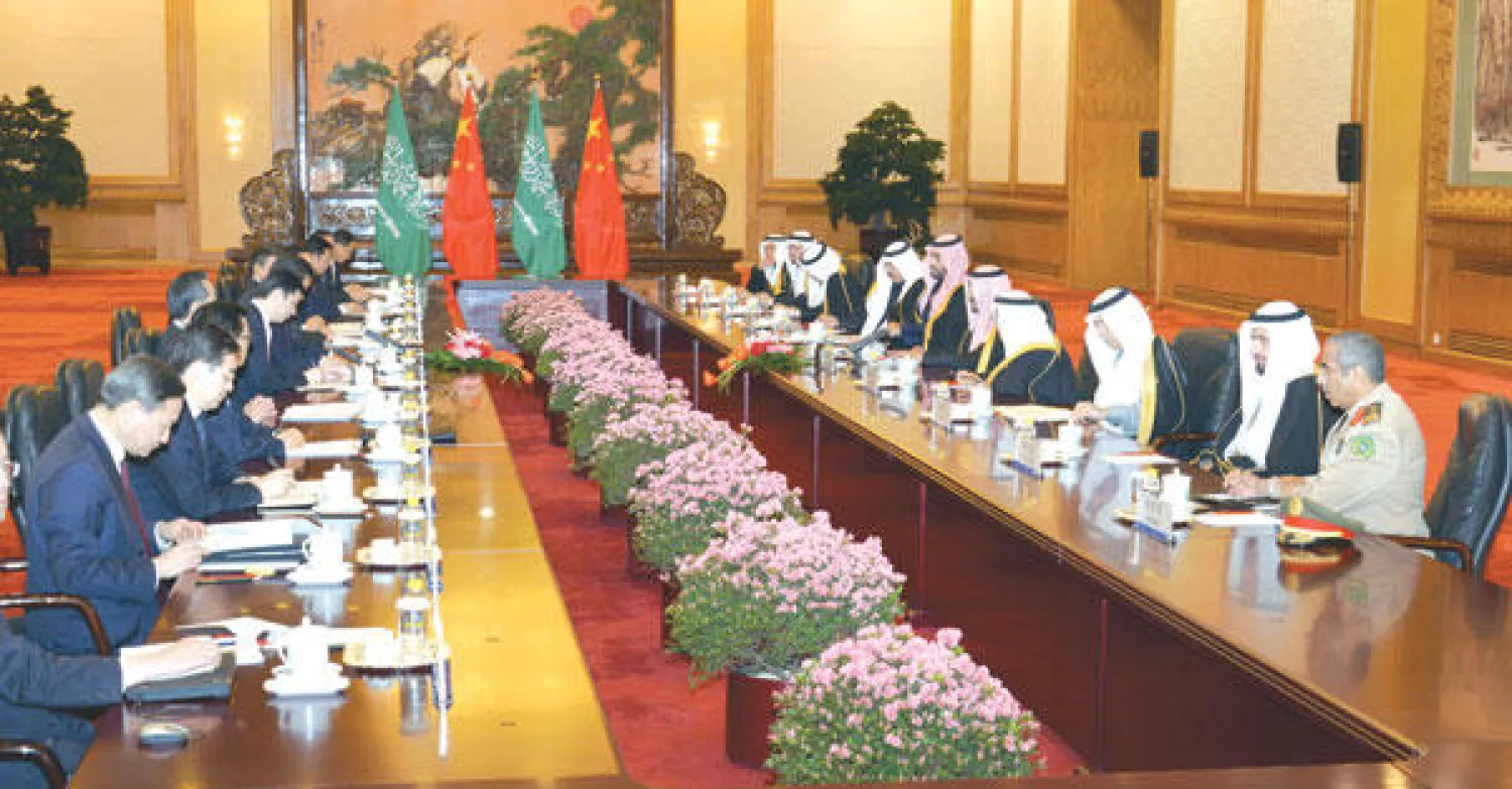 الرئيس الصيني  وولي العهد خلال المباحثات بحضور وفدي البلدين (واس)