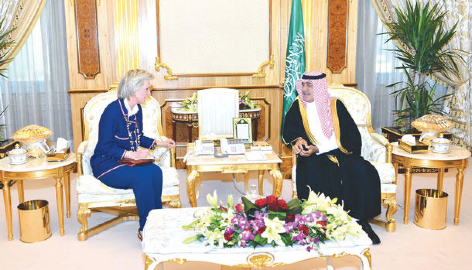 النائب الثاني مستقبلا ممثلة ملك بلجيكا في الرياض أمس (واس)
