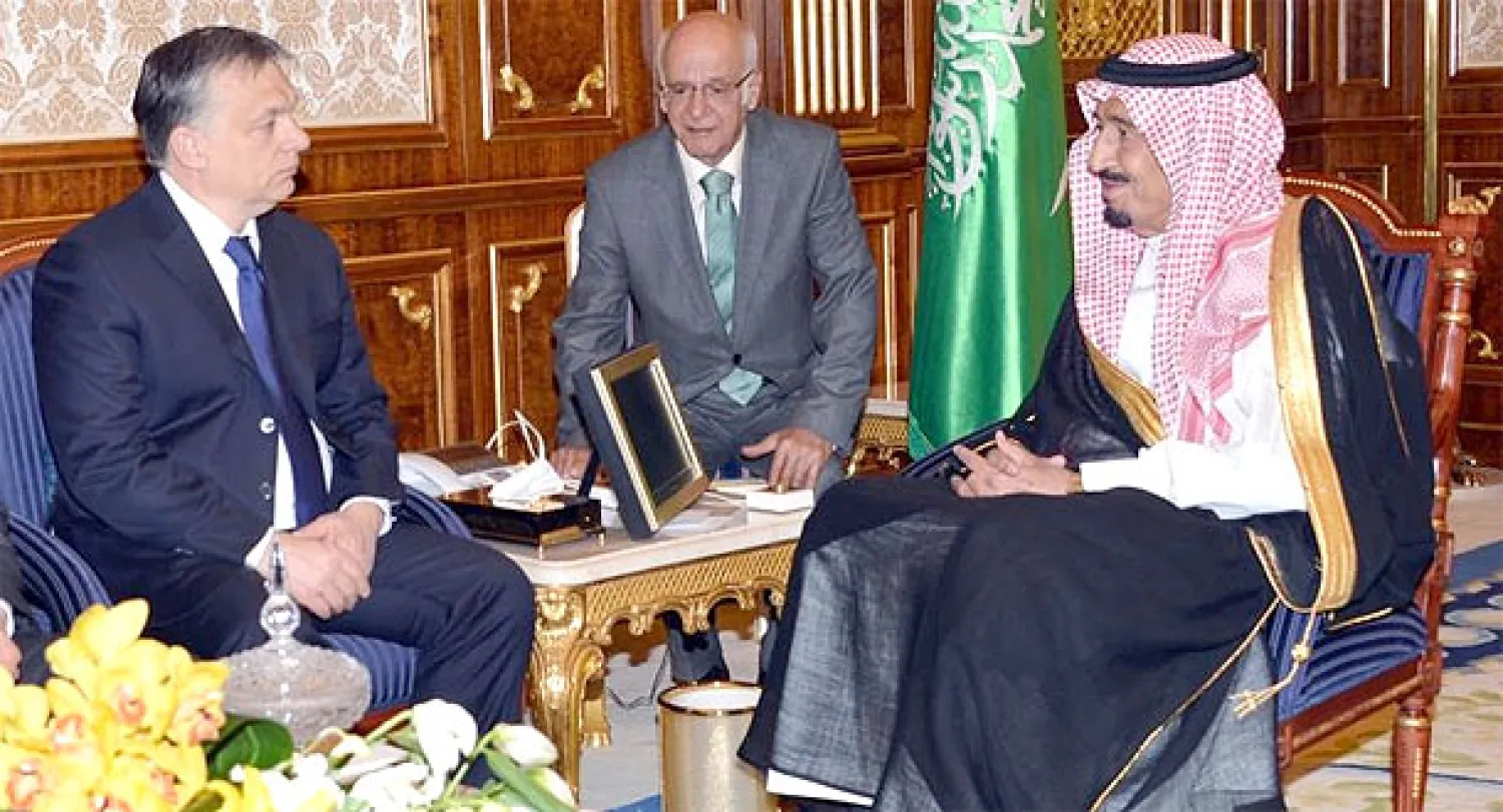 ولي العهد لدى استقباله رئيس وزراء المجر اليوم (واس) 