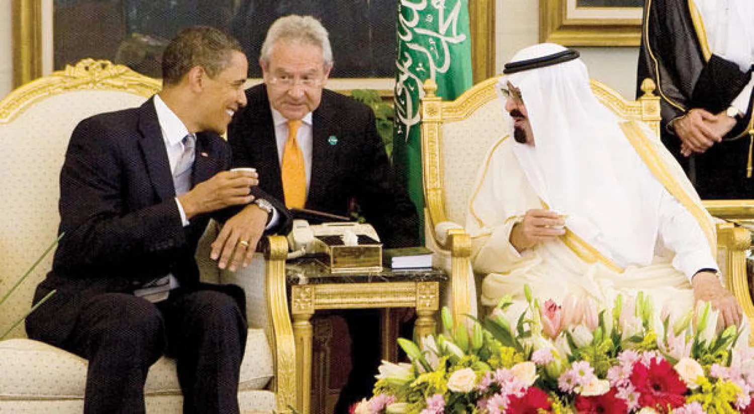 خادم الحرمين الشريفين الملك عبد الله بن عبد العزيز في لقاء سابق مع الرئيس الأميركي باراك أوباما في الرياض عام 2009 ({نيويورك تايمز})
