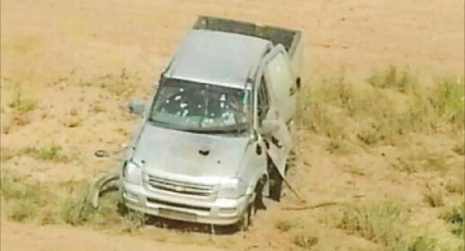 مركبة تعرضت لغارة جوية من قبل السلاح الجوي الأردني أرادت عبور الحدود السورية ــ الأردنية أمس (أ.ب)