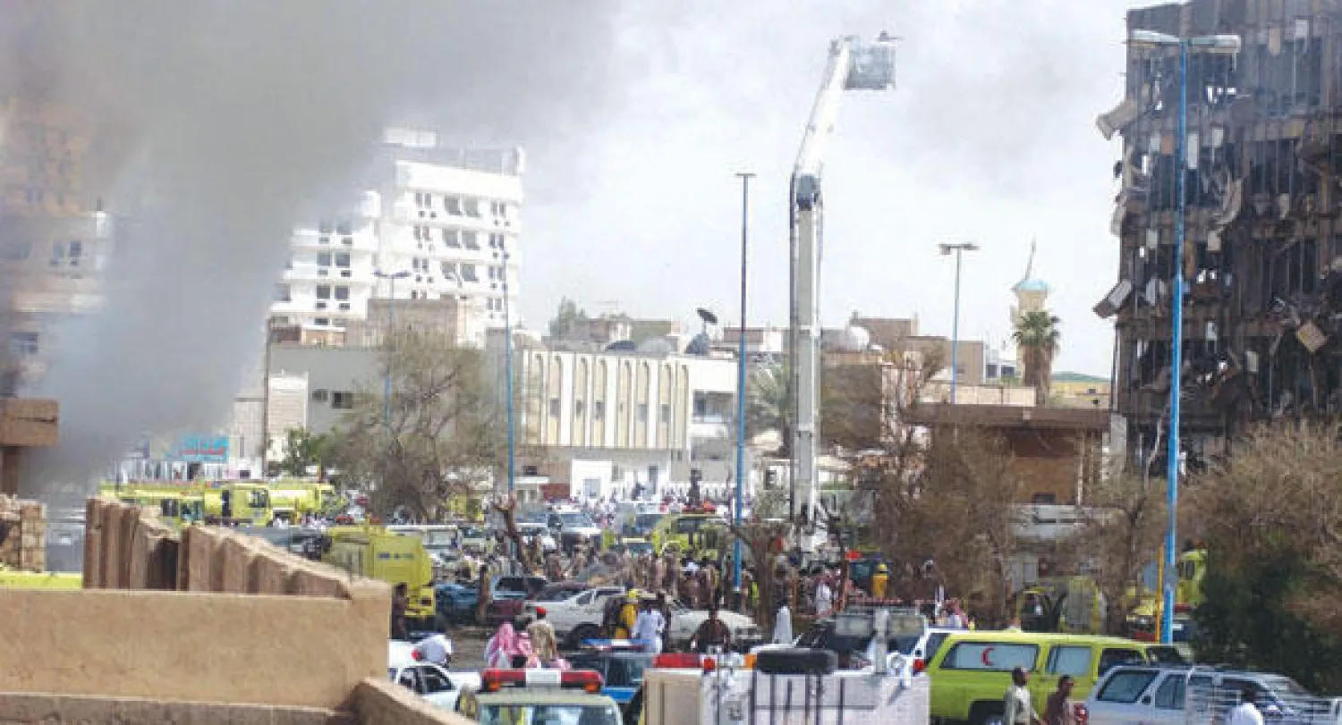 جانب من آثار أحد التفجيرات الإرهابية التي نفذها تنظيم القاعدة في الرياض («الشرق الأوسط:)