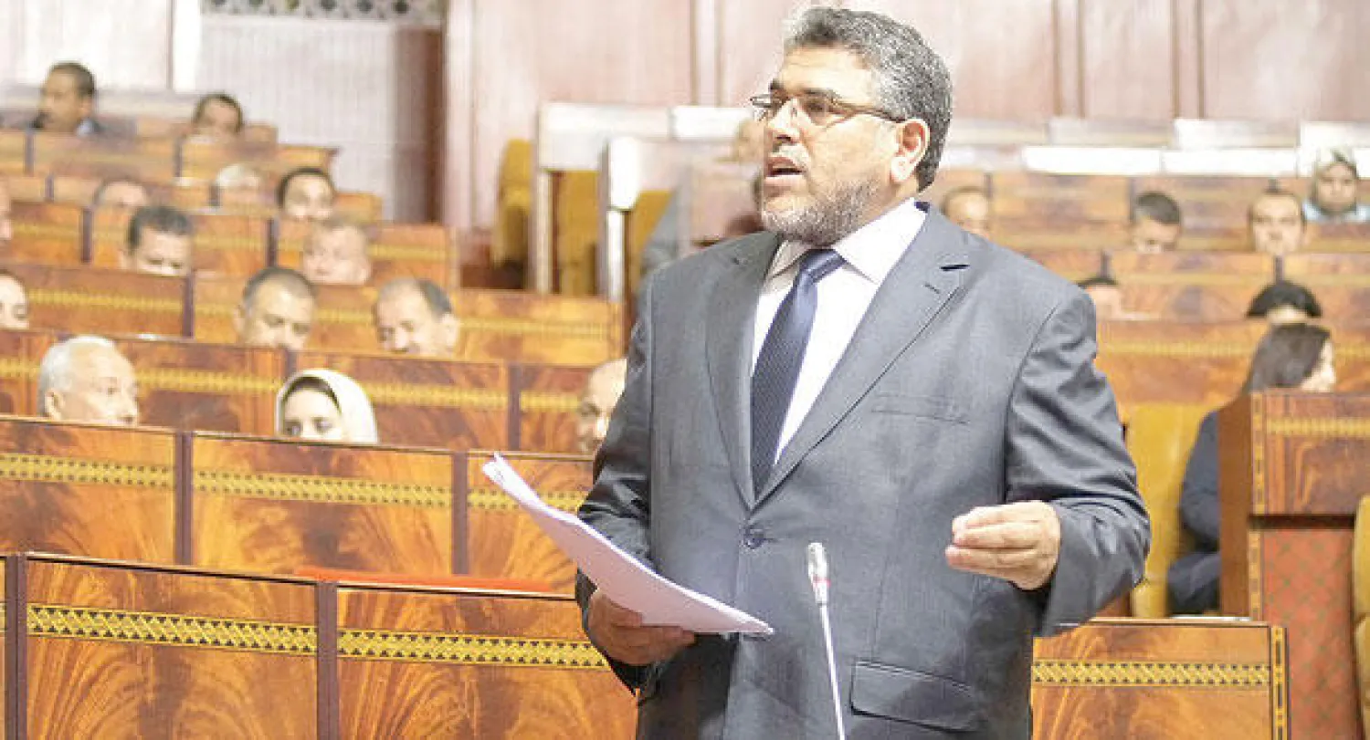 مصطفى الرميد وزير العدل والحريات المغربي يتحدث خلال جلسة الأسئلة الشفوية بمجلس النواب أمس (تصوير: مصطفى حبيس)