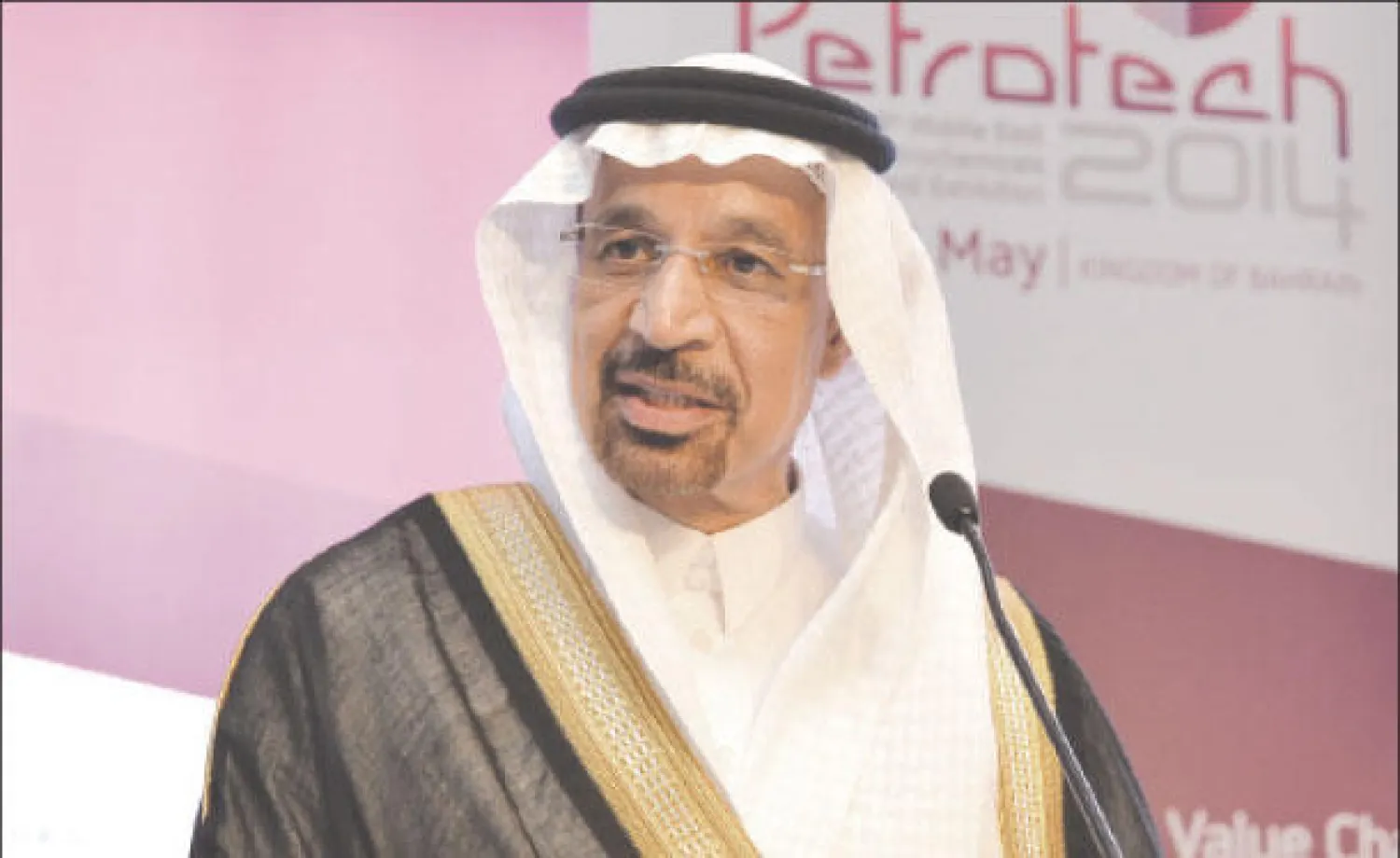 خالد الفالح رئيس شركة «أرامكو» وكبير إدارييها التنفيذيين خلال مؤتمر «بتروتك 2014» («الشرق الأوسط»)