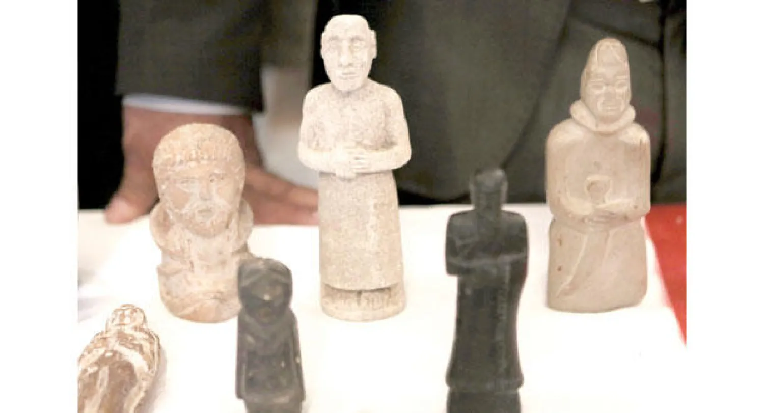 منحوتات آشورية سرقت من المتحف العراقي وجرت إعادتها إلى العراق أول من أمس (أ.ب)