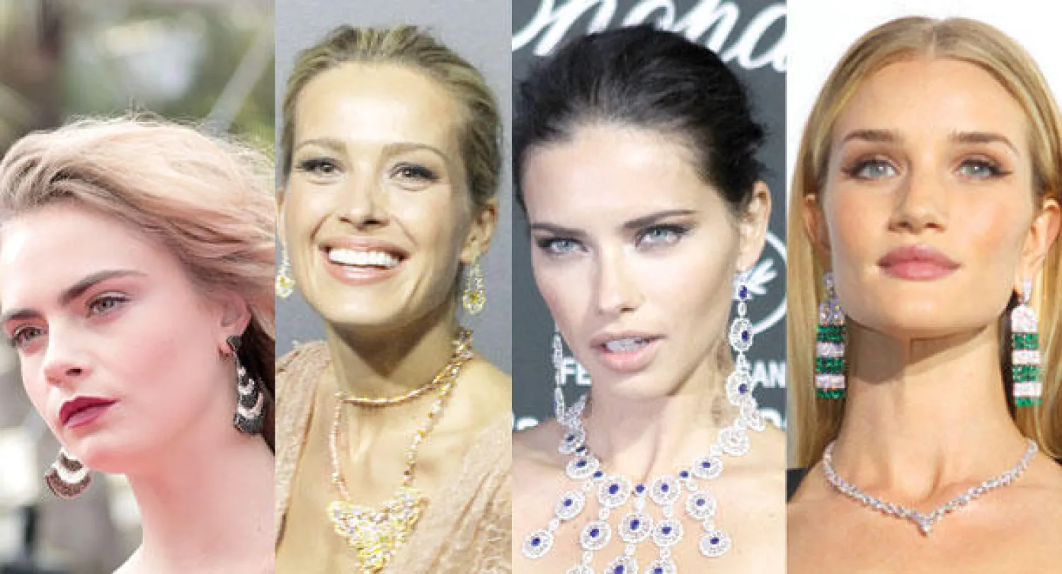 العارضة البريطانية روزي هانتينتون وايتلي ومجوهرات من «دي غروزوغونو»  -  أدريا ليما ومجوهرات من «شوبار»  -  العارضة التشيكية بترا نمكوفا في مجوهرات «شوبار»  -  عارضة الأزياء البريطانية كارا ديلفين ومجوهرات من «دي غروزوغونو»