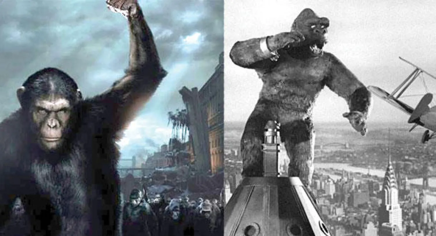 كينغ كونغ على رأس الإمباير ستايت.. لقطة من نسخة 1933  -  من «كوكب القردة».. صراع جديد حول من يملك الأرض