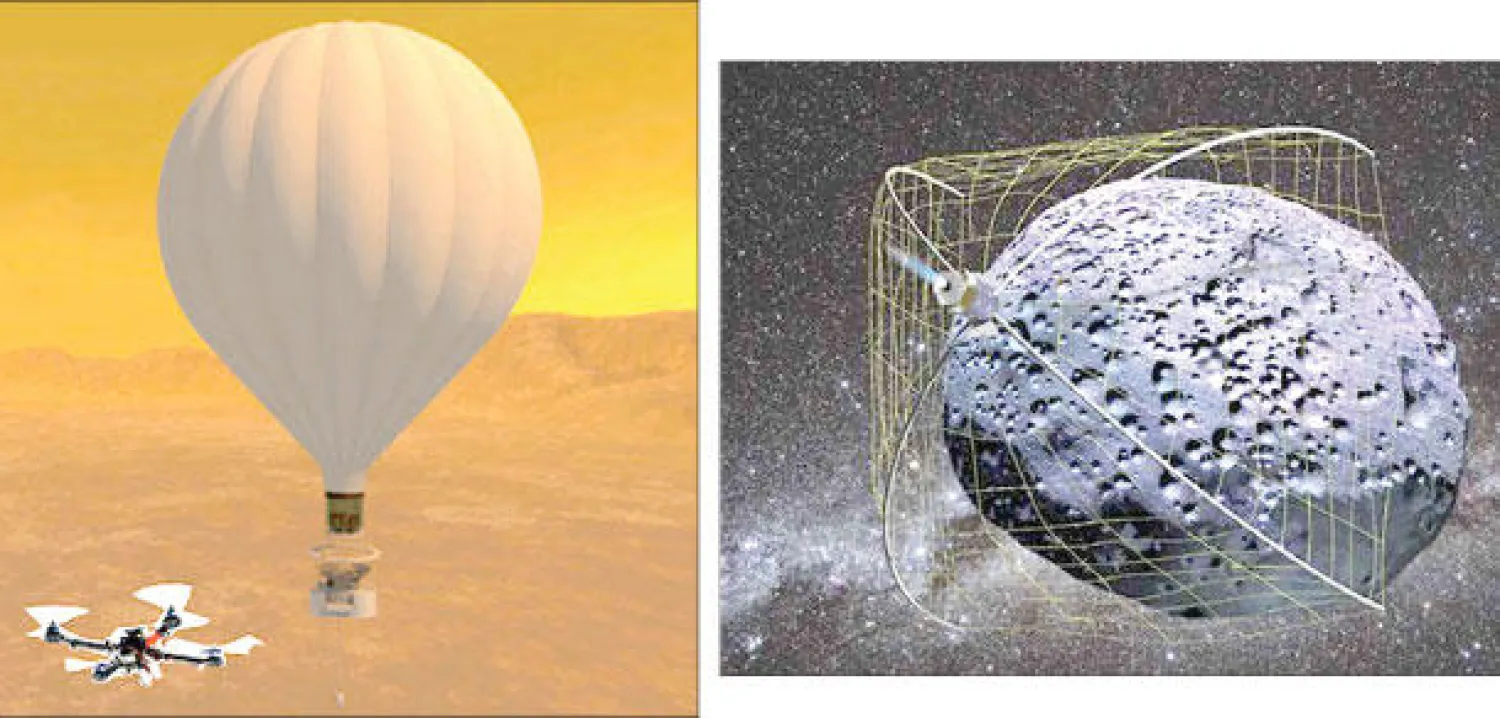 شبكة لاصطياد الكويكبات و منطاد روبوتي