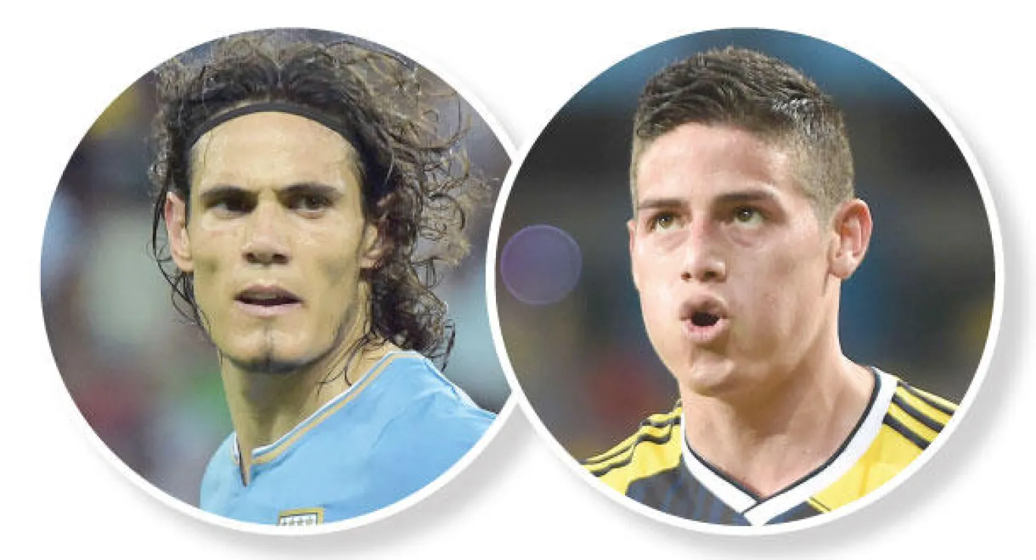 رودريغيز دينامو في وسط كولومبيا (أ.ف.ب)  -  كافاني يقود هجوم الأوروغواي (أ.ف.ب)