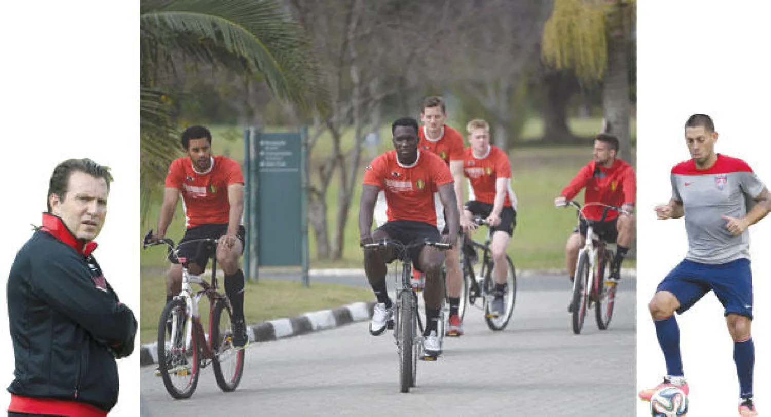 ديمبسي أحد الأوراق المؤثرة في منتخب أميركا (أ.ب)   -  لاعبو المنتخب البلجيكي يصلون مركز التدريب بالدراجات استعدادا للقاء أميركا (أ.ف.ب)  -  مارك فيلموتس (أ.ف.ب)