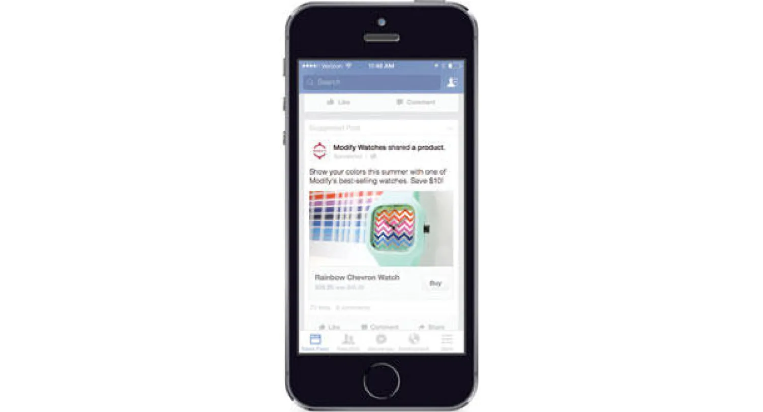 زر الشراء الجديد كما ظهر على هاتف جوال أرسله موقع «فيسبوك» (رويترز)