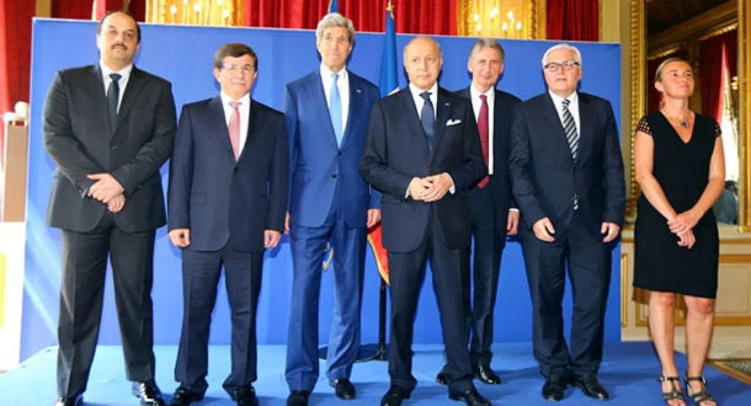 لقطة من اجتماع باريس الذي ضم سبعة وزراء خارجية وممثلا عن الاتحاد الأوروبي