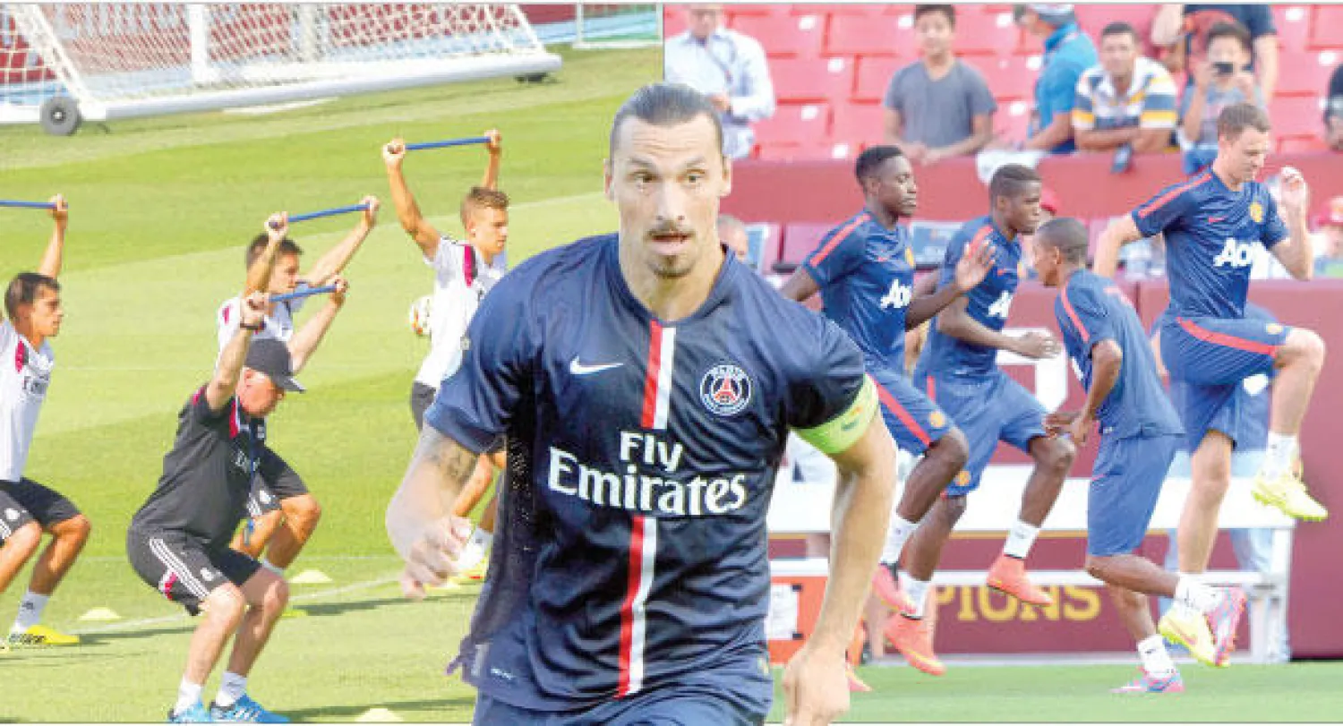 مانشستر يونايتد وروح مختلفة مع مدرب جديد (إ.ب.أ)  (يمين) ،  إبراهيموفيتش يقود سان جيرمان اليوم (أ.ف.ب)  (وسط) ، ريال مدريد يسعى لتأكيد تفوقه على مانشستر يونايتد (إ.ب.أ)