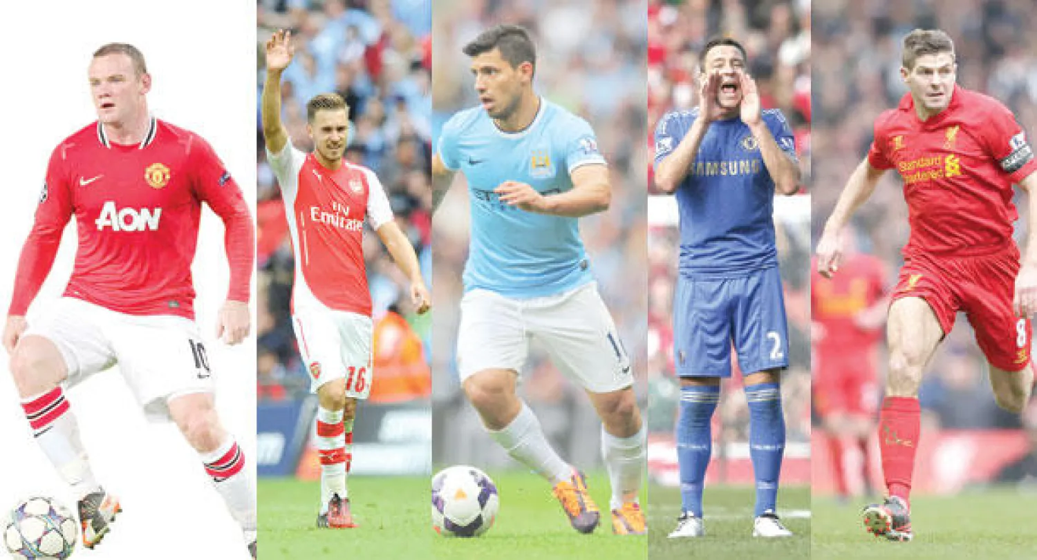 جيرارد.. دور المايسترو في ليفربول  -  تيري ضخرة دفاع تشيلسي  -  أغويرو ماكينة أهداف سيتي  -  أرون رامسي أحد مفاتيح لعب آرسنال (إ.ب.أ)  -  روني قائد يونايتد الجديد