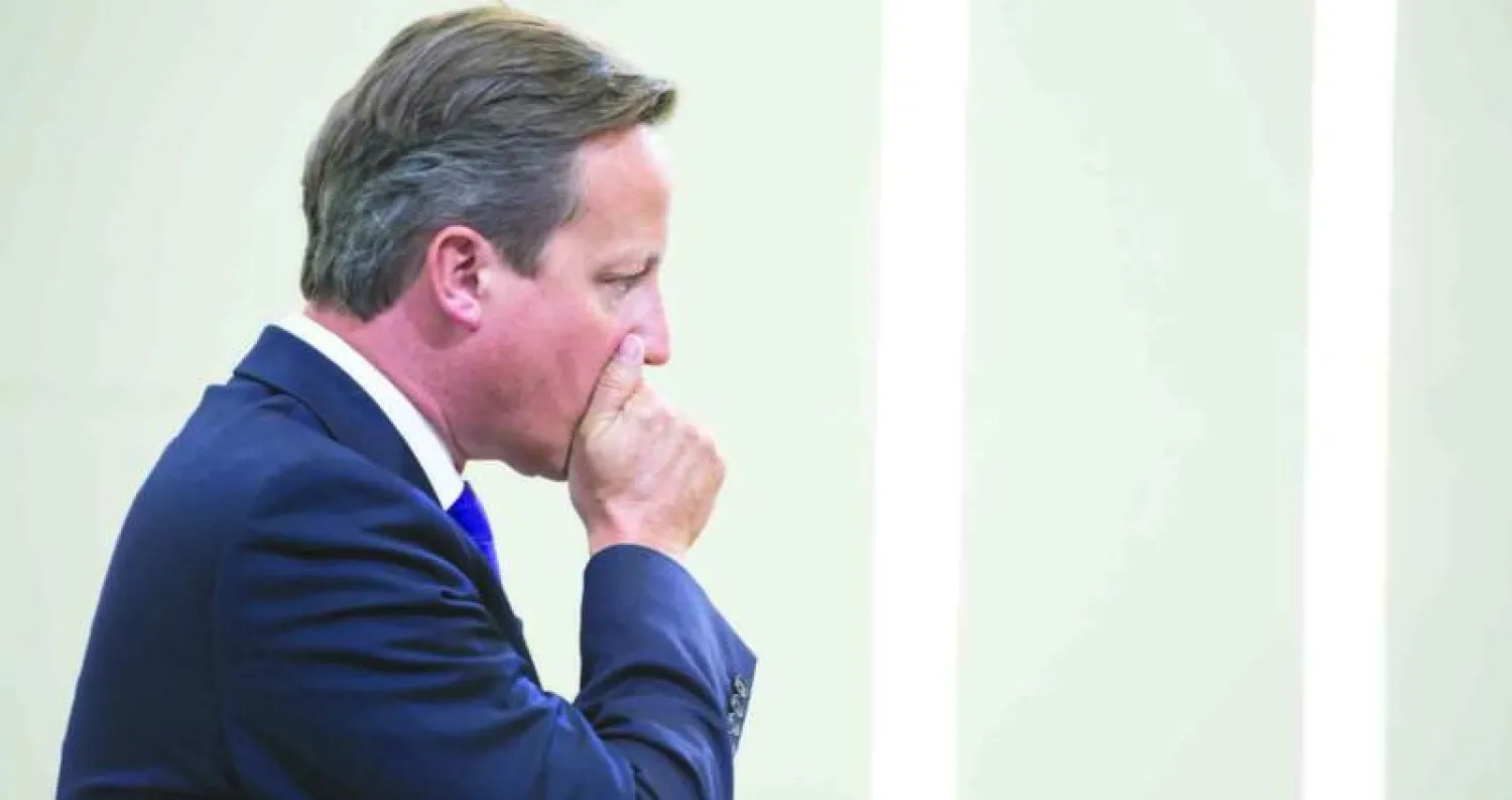 رئيس الوزراء البريطاني ديفيد كاميرون يتحدث في مؤتمر بلندن أمس (أ.ب)