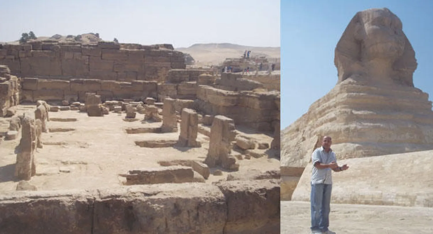 أبو الهول «أشهر مريض في التاريخ» ونظرة من الأثري عصام شهاب أحد المهتمين بصيانته  -  معبد «إله الشمس» في فضاء أبو الهول.. حجارته تختزل طبقات من الزمن