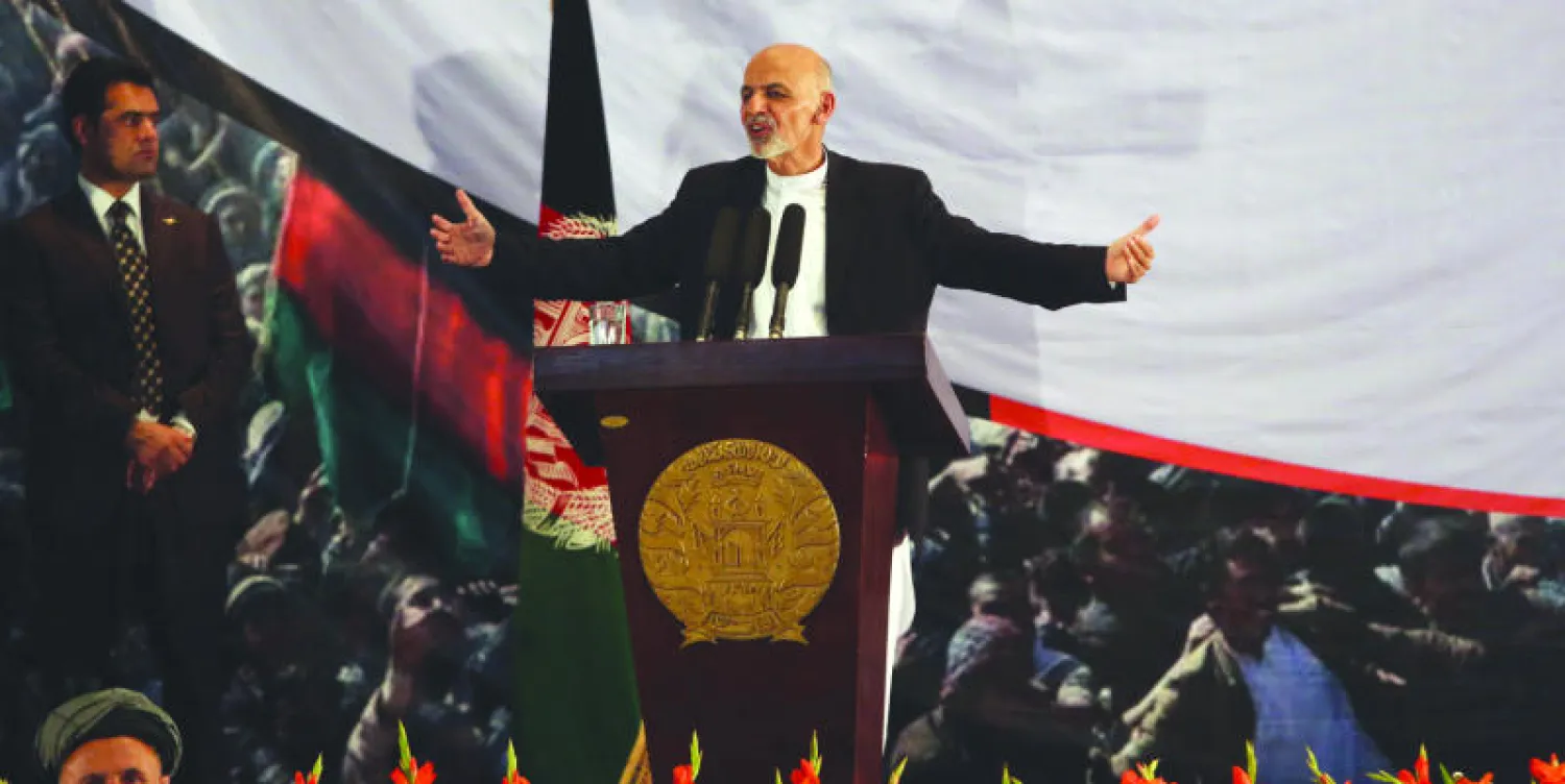 الرئيس الافغاني المنتخب أشرف غني يتحدث في كابل في أول خطاب بعد إعلان فوزه (أ ب)