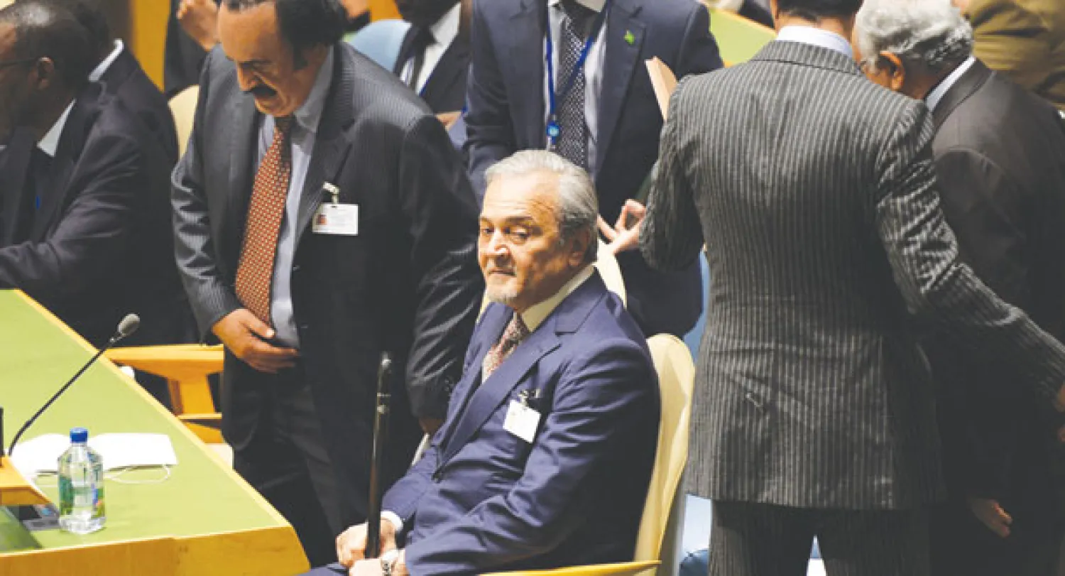 الأمير سعود الفيصل وزير الخارجية السعودي لدى حضوره اجتماع الجمعية العامة للأمم المتحدة في نيويورك أمس (أ.ف.ب)