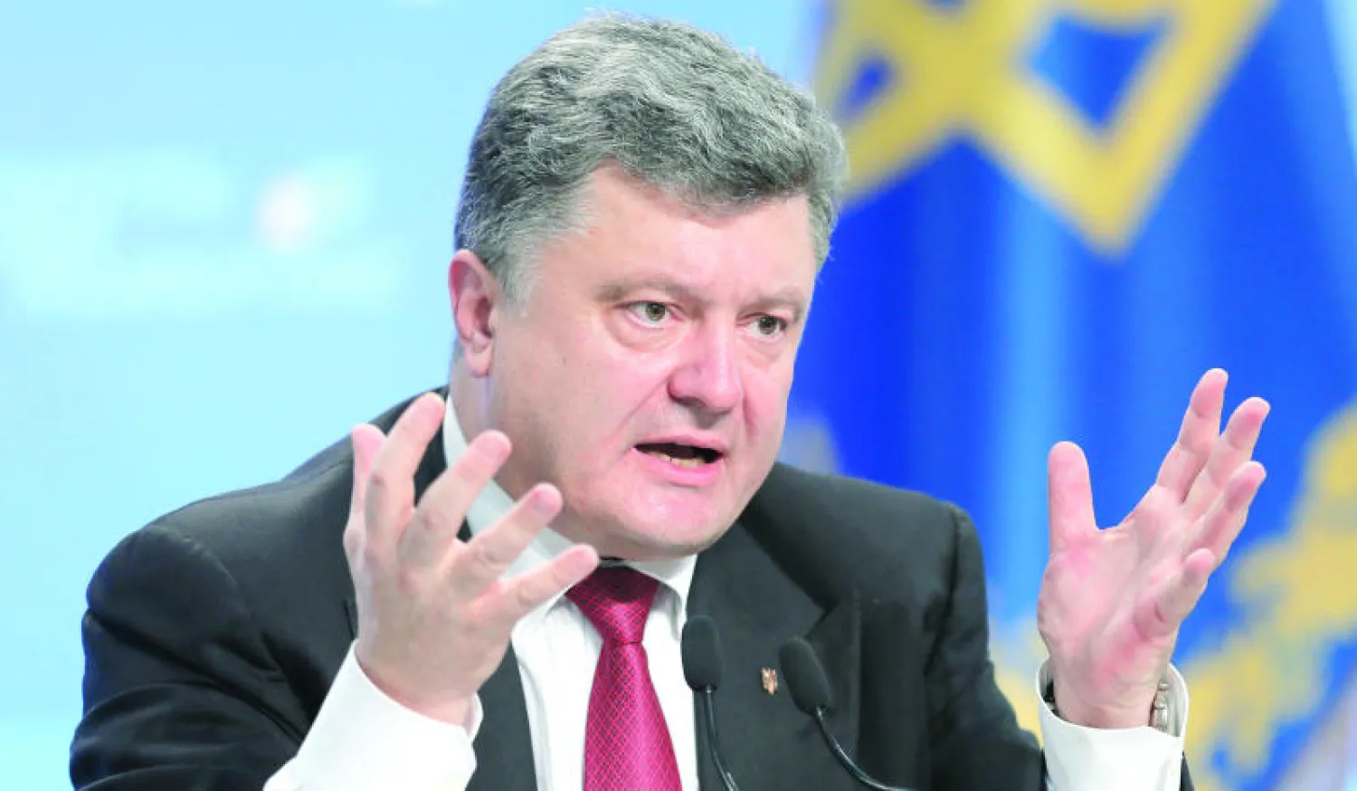 بوروشينكو أثناء مؤتمره الصحافي الشامل في كييف أمس (أ.ب)